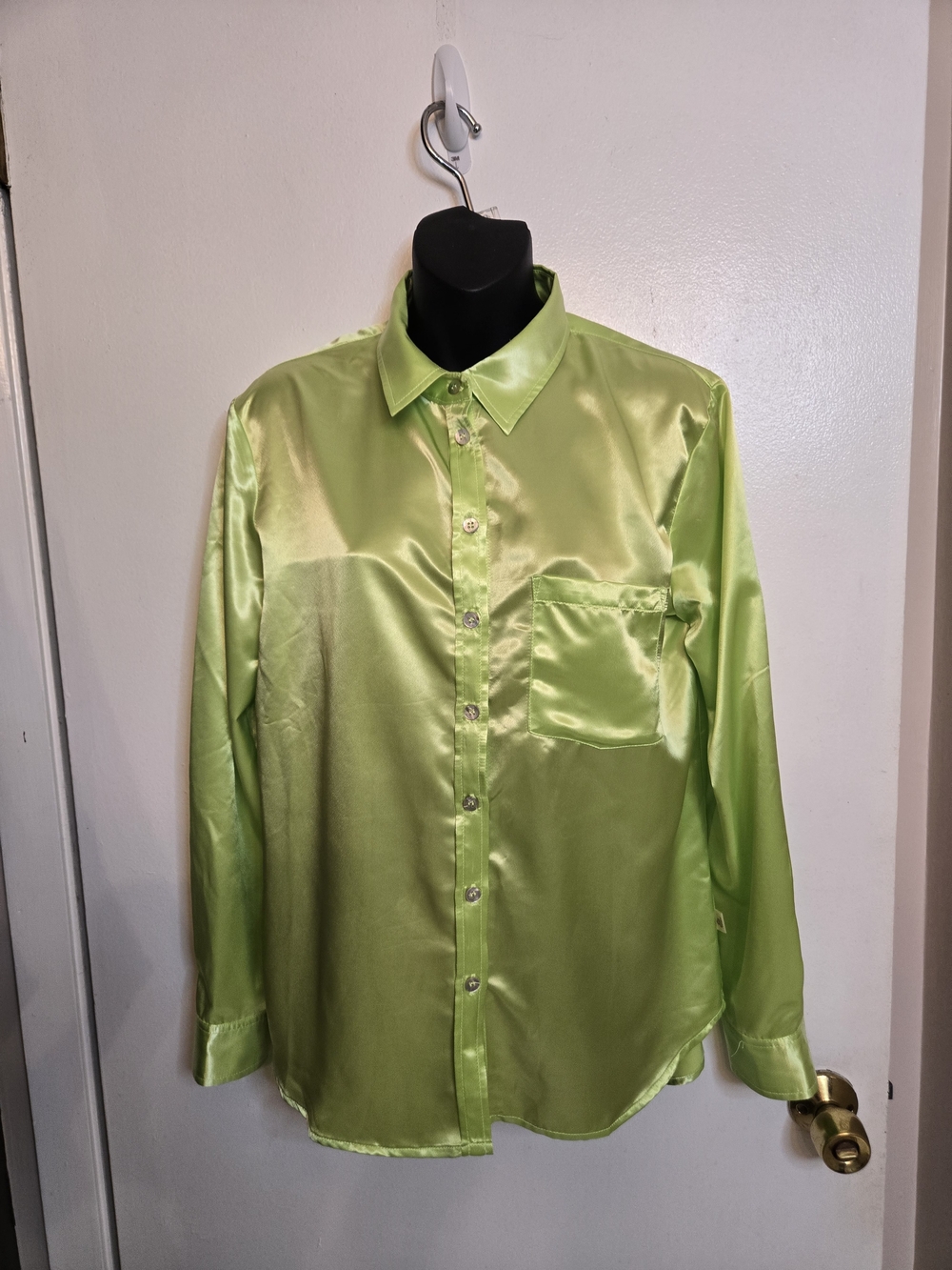 Women's Lime Polyester Button-Down Shirt